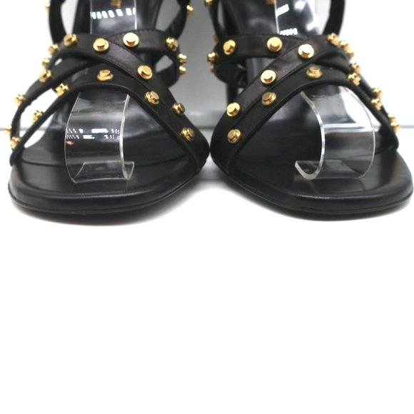 SAINT LAURENT STUDDED SANDALS JERRY BLACK LEATHER SIZE 39 STRAPPY HEELS NEW - Picture 5 of 12